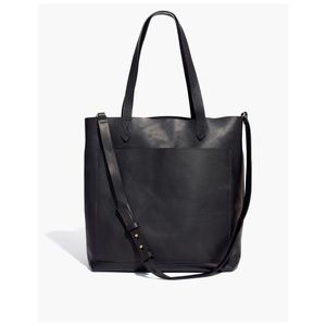 Madewell Medium Transport Tote black leather bucket bag